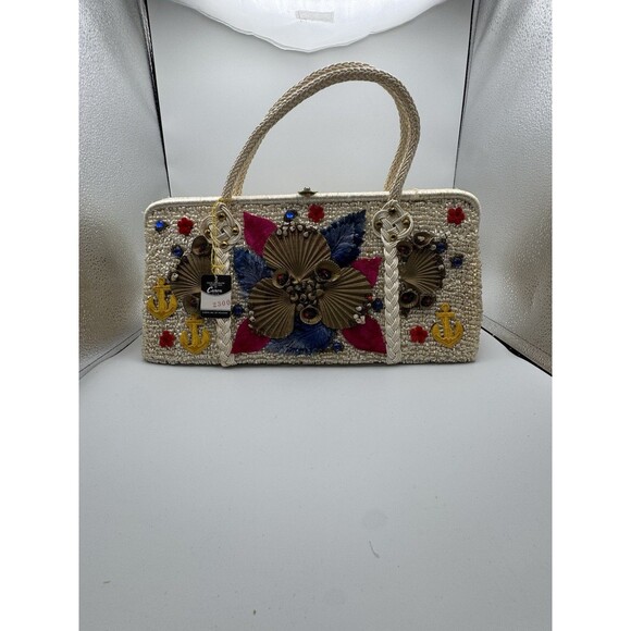 Vintage Caron Of Houston Nautical Raffia Purse NWT Highly Embellished 1960’s - Picture 1 of 11